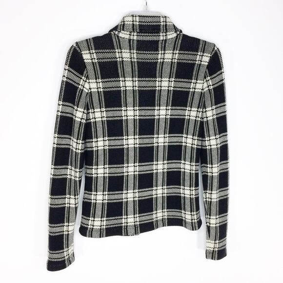 Chaps Womens Size XS Knit Plaid Moto Jacket Black White Asymmetrical Zip Front - Picture 5 of 7